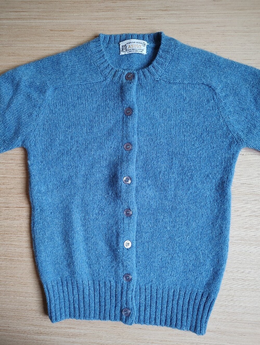 Aston Shetland Wool Cardigan Buttons Blue Sweater Long Sleeve Vintage 34 Women's